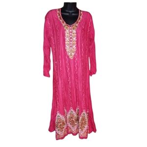 Sia long red dress, gold embroidery size small